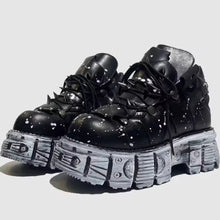 Load image into Gallery viewer, Women's Black Thick-soled Buckle-up Motorcycle Boots