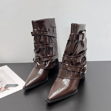 Load image into Gallery viewer, High-heeled Elegant Shaft-style Studded Belt-buckle Fashion Ankle Boots