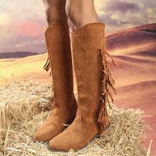 Load image into Gallery viewer, Women's Pointed-Toe Low-Heel Comfortable All-Match Plus-Size Thigh-High Fringe Boots