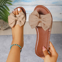 Load image into Gallery viewer, Flat Round-toe Slide With A Bow Detail Casual Flat-heeled Fabric Sandals For Outdoor Wear