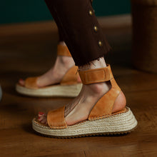 Load image into Gallery viewer, Womens All-leather Braided Vintage Flat Sandals With A Wedge Heel
