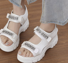 Load image into Gallery viewer, Womens Rhinestone Lettered Wedge-Heel Casual Sandals