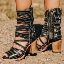 Load image into Gallery viewer, Womens Retro Stiletto-Strap Cutout Sandals