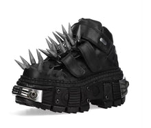 Load image into Gallery viewer, Women's Black Thick-soled Buckle-up Motorcycle Boots