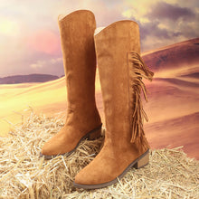 Load image into Gallery viewer, Women's Pointed-Toe Low-Heel Comfortable All-Match Plus-Size Thigh-High Fringe Boots