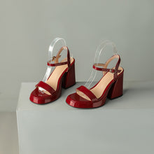 Load image into Gallery viewer, Womens Solid-color Round-toe Chunky-heel Sandals