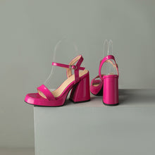 Load image into Gallery viewer, Womens Solid-color Round-toe Chunky-heel Sandals