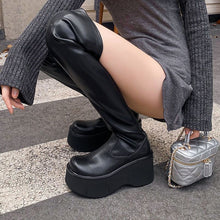 Load image into Gallery viewer, Women's Side-Zip Round-Toe Ultra-Chunky Heel Over-the-Knee Boots