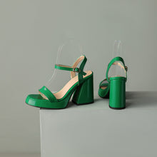 Load image into Gallery viewer, Womens Solid-color Round-toe Chunky-heel Sandals