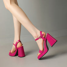 Load image into Gallery viewer, Womens Solid-color Round-toe Chunky-heel Sandals