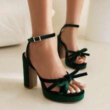 Load image into Gallery viewer, French-style Open-toe Block-heel Sandals With A Bow-cutout Strappy Design
