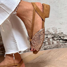 Load image into Gallery viewer, Brown Suede Glitter Embroidered Peep Toe Sandals