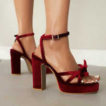 Load image into Gallery viewer, French-style Open-toe Block-heel Sandals With A Bow-cutout Strappy Design