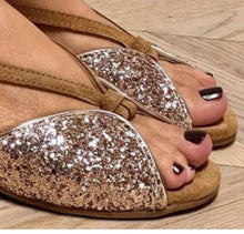 Load image into Gallery viewer, Brown Suede Glitter Embroidered Peep Toe Sandals