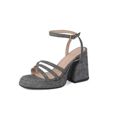 Load image into Gallery viewer, Denim-strapped Sandals With A Round Toe And Chunky Heel For Women