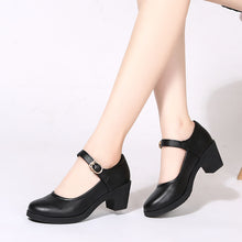 Load image into Gallery viewer, Chunky-heeled Buckle Shoes With Thermoplastic Rubber Soles Round Toe Low Cut