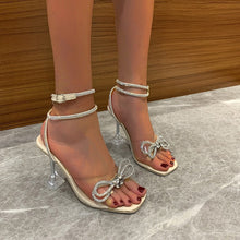 Load image into Gallery viewer, Crystal Clear Wine Glass And Rhinestone Bow Sandals For Women