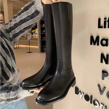 Load image into Gallery viewer, Knee-high Fleece-lined Round-toe Low-heeled With Side Zippers Womens High-rise Riding Boots
