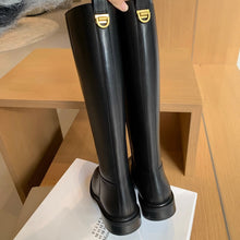 Load image into Gallery viewer, Knee-high Fleece-lined Round-toe Low-heeled With Side Zippers Womens High-rise Riding Boots
