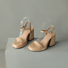 Load image into Gallery viewer, Womens Solid-color Round-toe Chunky-heel Sandals