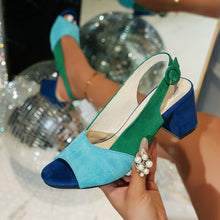 Load image into Gallery viewer, Womens Colorful Block-heeled Round-toe Sandals