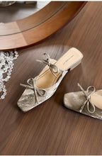 Load image into Gallery viewer, 2026 New Women's Bowknot Closed Toe Mule Slippers Elegant Chunky Heel One-Step Slip On Sandals