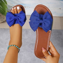 Load image into Gallery viewer, Flat Round-toe Slide With A Bow Detail Casual Flat-heeled Fabric Sandals For Outdoor Wear