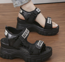 Load image into Gallery viewer, Womens Rhinestone Lettered Wedge-Heel Casual Sandals