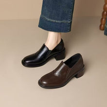 Load image into Gallery viewer, Chunky-heeled Non-slip Soft Leather Pumps Slip-on Loafers
