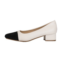 Load image into Gallery viewer, Womens French-style Soft Leather Patchwork Chanel-inspired Chunky-heel Square-toe Pumps