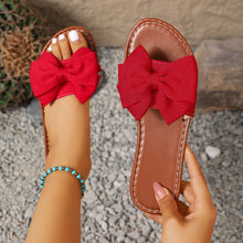Load image into Gallery viewer, Flat Round-toe Slide With A Bow Detail Casual Flat-heeled Fabric Sandals For Outdoor Wear