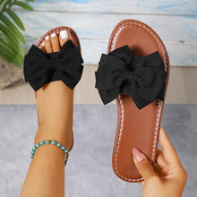 Load image into Gallery viewer, Flat Round-toe Slide With A Bow Detail Casual Flat-heeled Fabric Sandals For Outdoor Wear