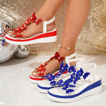 Load image into Gallery viewer, Womens Wedge Sandals Bow-tie Slip-on Platform Rhinestone-soled Peep-toe Sandals