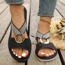 Load image into Gallery viewer, Plus-size Fish-mouth Wedge Sandals With A Jute Sole And Elastic Strap