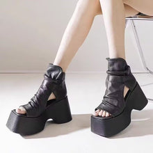 Load image into Gallery viewer, Womens Retro Platform Round-Toe Versatile High-Top Sandals