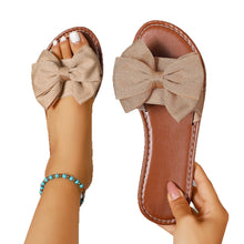 Load image into Gallery viewer, Flat Round-toe Slide With A Bow Detail Casual Flat-heeled Fabric Sandals For Outdoor Wear