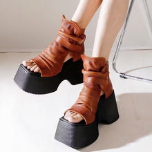 Load image into Gallery viewer, Womens Retro Platform Round-Toe Versatile High-Top Sandals
