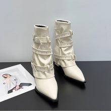 Load image into Gallery viewer, High-heeled Elegant Shaft-style Studded Belt-buckle Fashion Ankle Boots