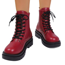 Load image into Gallery viewer, Women's Round-toe Plus-size Lace-up Chunky-sole Ankle Boots