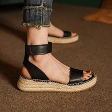 Load image into Gallery viewer, Womens All-leather Braided Vintage Flat Sandals With A Wedge Heel