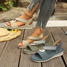 Load image into Gallery viewer, Plus-size Fish-mouth Wedge Sandals With A Jute Sole And Elastic Strap