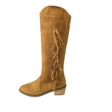 Load image into Gallery viewer, Women's Pointed-Toe Low-Heel Comfortable All-Match Plus-Size Thigh-High Fringe Boots