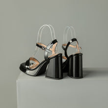 Load image into Gallery viewer, Womens Solid-color Round-toe Chunky-heel Sandals