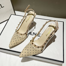 Load image into Gallery viewer, Women's Polka Dot Mesh Studded Pointed Toe Slingback Stiletto Sandals