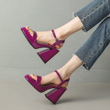 Load image into Gallery viewer, Womens Solid-color Round-toe Chunky-heel Sandals