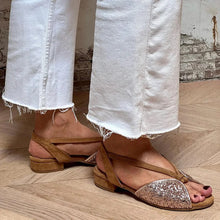 Load image into Gallery viewer, Brown Suede Glitter Embroidered Peep Toe Sandals