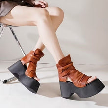 Load image into Gallery viewer, Womens Retro Platform Round-Toe Versatile High-Top Sandals