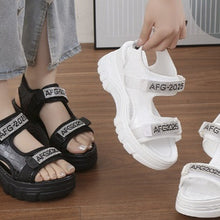 Load image into Gallery viewer, Womens Rhinestone Lettered Wedge-Heel Casual Sandals
