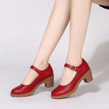 Load image into Gallery viewer, Chunky-heeled Buckle Shoes With Thermoplastic Rubber Soles Round Toe Low Cut
