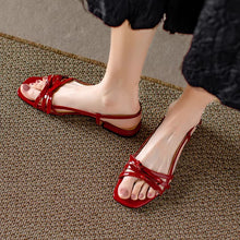 Load image into Gallery viewer, French-style Square-toe Bow Flat Sandals For Women